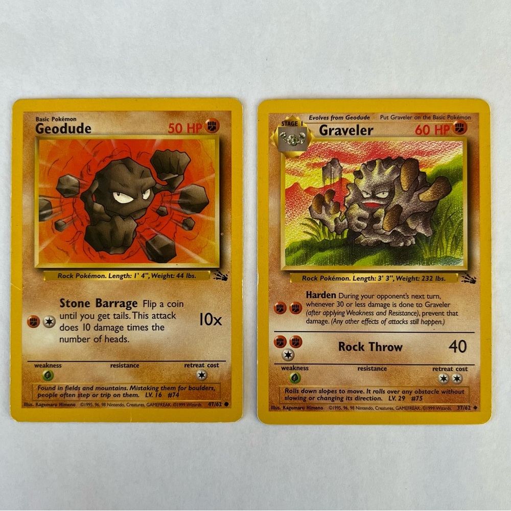 Vintage Pokemon Geodude & Graveler Fossil Set Playing Card